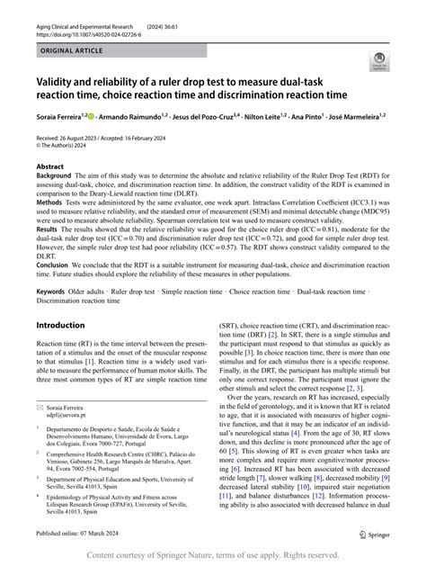 Validity and reliability of a ruler drop test to measure .